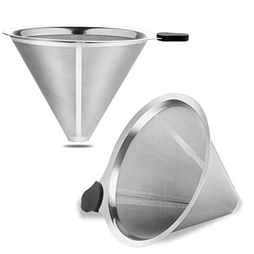 Meichu Coffee Filter for Chemex Stainless Steel 2PCS Pour Over Metal Coffee Dripper Reusable Cone Filter for Chemex, Carafes and Other Coffee Makers (2 Silver Pack)