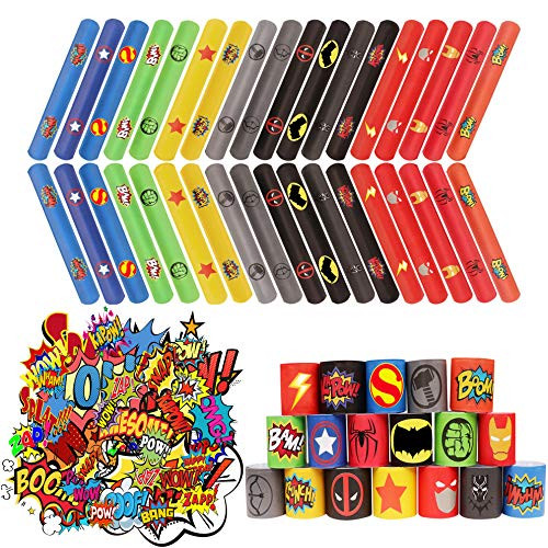 38PCS Superhero Slap Bracelet - The Avengers Slap Bracelet for Kids Boys  and  Girls Birthday Party Supplies Favors - cartoon Superhero Party Stickers(50 Pack)Carnival Prizes