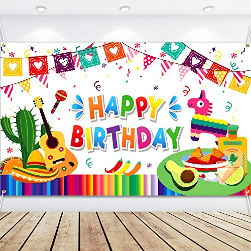 Mexican Fiesta Theme Birthday Photography Backdrop Mexican Theme Party Photo Booth Background Colorful Luau Theme Cinco De Mayo Party Backdrop Banner Fiesta Party Decoration Supplies, 70.9 x 45.3 Inch