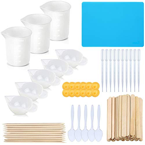 YZNlife 8PCS Silicone Measuring Cups for Resin 100ml, 10ml Mixing Cups,Epoxy Resin Tools kit with Mixing Sticks,Dropping Pipette, Finger Cots for Epoxy Resin, Casting Molds, Art