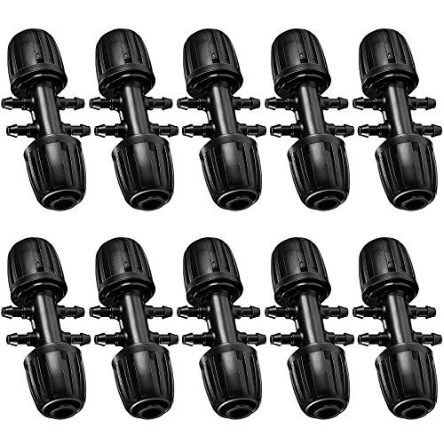 Drip Irrigation Barbed Tee 10 Pieces 1/2 Inch to 1/4 Inch Adapter Irrigation Tubing Connector Barbed Locking Fittings Fits 16 mm Drip Tape Tubing