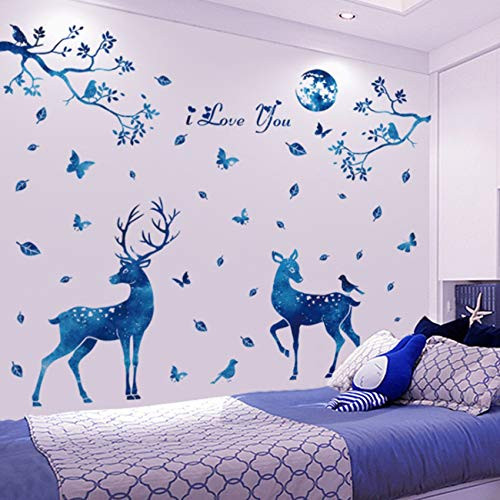 AuGcGoGo Wall Stickers Stars Deer  and  Butterfly Love You Wall Decals Murals Self-Adhesive Wallpaper for Living Room Kids Room Bedroom TV Background Decoration