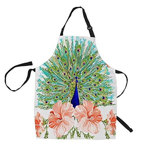 HGOD DESIGNS Peacock Kitchen Apron,Beautiful Spring Flowers with Elegant Peacock Kitchen Aprons for Women Men for Cooking Gardening Adjustable Home Bibs,Adult Size HGOD DESIGNS Peacock Kitchen Apron,Beautiful Spring Flowers with Elegant Peacock Kitchen Aprons for Women Men for Cooking Gardening Adjustable Home Bibs,Adult Size