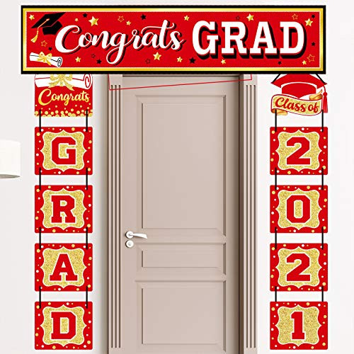 2021 Graduation Banner Set Graduation Party Decoration Porch Sign Grad Party Supplies, Class of 2021 Congrats Grad for College High School (Red and Gold) 2021 Graduation Banner Set Graduation Party Decoration Porch Sign Grad Party Supplies, Class of 2021 Congrats Grad for College High School (Red and Gold)