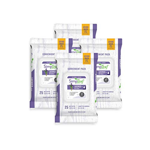Simpleaf Flushable Wet Wipes   Eco- Friendly, Paraben  and  Alcohol Free   Hypoallergenic  and  Safe for Sensitive Skin   Soothing Aloe Vera Formula with Lavender Scent   (25-Count) 4 Pack