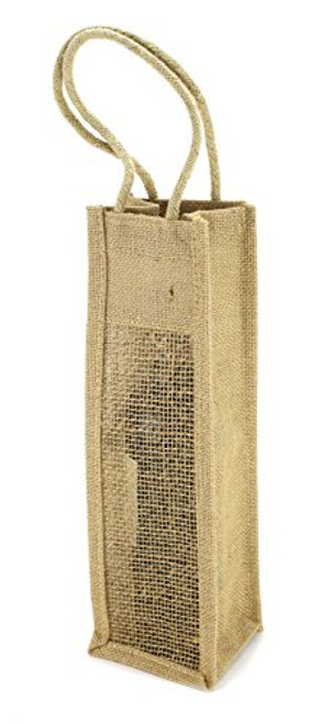 Kel-Toy NJBW14-12 Burlap Jute Single Bottle Wine Gift Bag 1 4.5" W x 14" H x 4.25" D, Natural