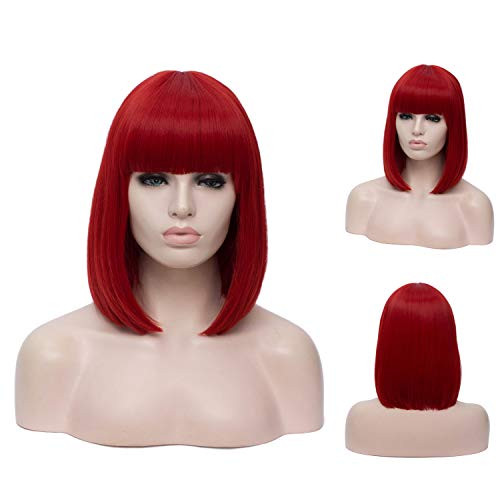 Short Red Bob Wig Halloween Costume Hair Wigs for Women Girls, Winshope Straight Natural Real Heat Resistant Synthetic Wig for Cosplay Party (Include Wig Cap) Short Red Bob Wig Halloween Costume Hair Wigs for Women Girls, Winshope Straight Natural Real Heat Resistant Synthetic Wig for Cosplay Party (Include Wig Cap)