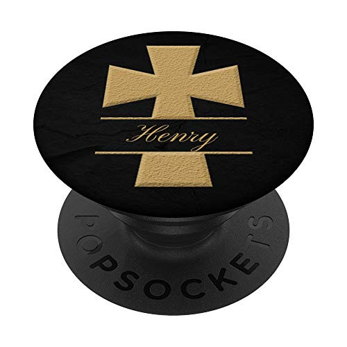 Henry Cross Christian Faith Personalized Name Black Tan PopSockets Grip and Stand for Phones and Tablets