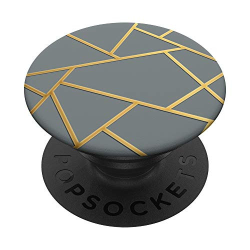 Slate Gray Solid Color and Golden Geometric Design Matching PopSockets PopGrip: Swappable Grip for Phones  and  Tablets