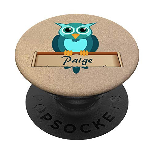 Paige Owl Design Cute Personalized Name Teal Blue Tan PopSockets Grip and Stand for Phones and Tablets