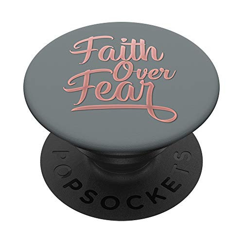Golden Rose Pink Faith Over Fear On Slate Gray PopSockets PopGrip: Swappable Grip for Phones  and  Tablets