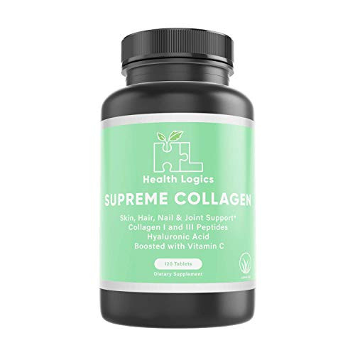 Health Logics Supreme Collagen 6,000 mg   Collagen Peptides Types 1 and 3 with Hyaluronic Acid and Vitamin C   Anti-Aging Collagen Pills for Healthy Joints  and  Skin   120 Collagen Capsules