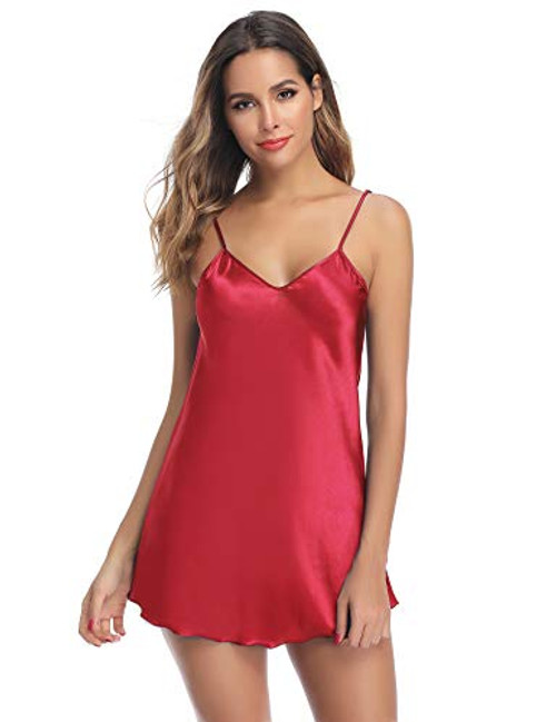 Aibrou Women's Satin Nightgown Sexy Spaghetti Strap Lingerie Chemises Mini Slip Short Nightwear (Deep Red, Medium) Aibrou Women's Satin Nightgown Sexy Spaghetti Strap Lingerie Chemises Mini Slip Short Nightwear (Deep Red, Medium)