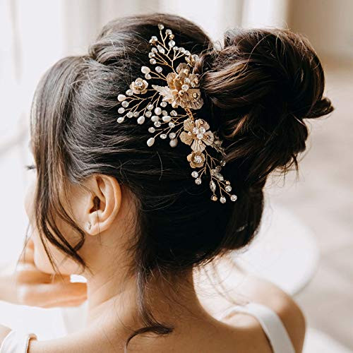 AW BRIDAL Wedding Hair Comb Rhinestone Bridal Hair Pieces for Bride Hair Side Comb Flower Girl Hair Accessories (Gold) AW BRIDAL Wedding Hair Comb Rhinestone Bridal Hair Pieces for Bride Hair Side Comb Flower Girl Hair Accessories (Gold)
