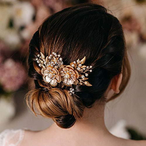 AW BRIDAL Wedding Hair Comb Flower Bridal Hair Pieces for Bride Rhinestone Hair Side Comb Wedding Hair Accessories for Women (Gold) AW BRIDAL Wedding Hair Comb Flower Bridal Hair Pieces for Bride Rhinestone Hair Side Comb Wedding Hair Accessories for Women (Gold)
