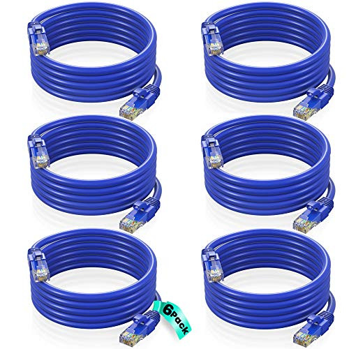 Maximm Cat6 Ethernet Cable - 7 Ft LAN, UTP CAT 6 RJ45, LAN Network, Patch, Internet Cable  Blue - 6 Pack (7 Feet)