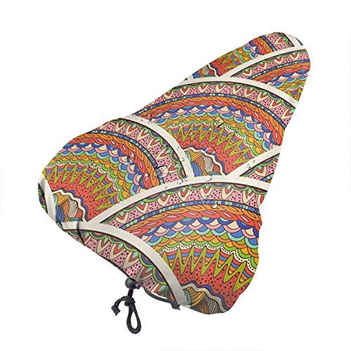 Doodle Waves Bike Seat Cover Gel Bicycle Saddle Waterproof Padded Cushion with Water and Sun Resistant Cover