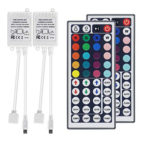 DUNZHITECH 1-Port 44 Keys RGB IR Remote Control for 5050 2835 3528 RGB LED Strip Lights Output Voltage DC12V-24V LED RGB IR Remote Control of 2 Pack DUNZHITECH 1-Port 44 Keys RGB IR Remote Control for 5050 2835 3528 RGB LED Strip Lights Output Voltage DC12V-24V LED RGB IR Remote Control of 2 Pack