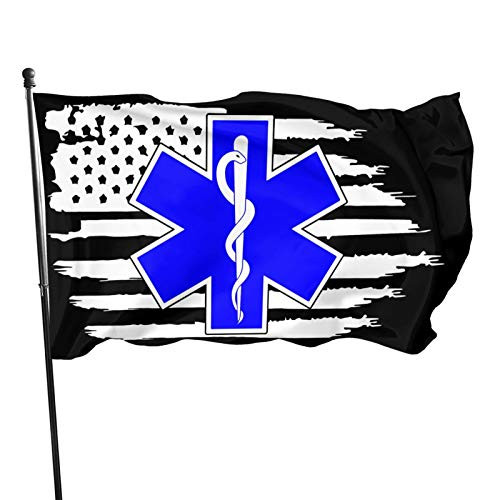 American Flag EMS Star of Life EMT Paramedic Medic Flag 3' X 5' Indoor Outdoor Banner Home Garden Decoration
