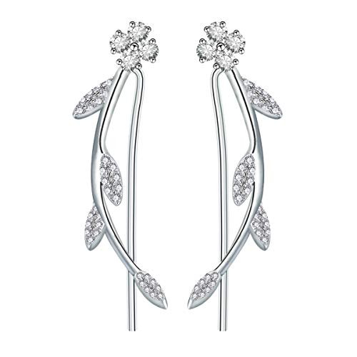 S925 Sterling Silver Ear Climber Studs Olive Leaf with Cubic Zirconia Earrings Hypoallergenic Olive Branch Leaf with CZ Simulated Diamond Ear Cuff Earrings Delicate Jewelry Gifts for Women Girls Teen S925 Sterling Silver Ear Climber Studs Olive Leaf with Cubic Zirconia Earrings Hypoallergenic Olive Branch Leaf with CZ Simulated Diamond Ear Cuff Earrings Delicate Jewelry Gifts for Women Girls Teen