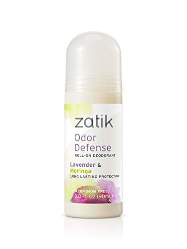 Zatik Naturals - Lavender and Moringa Odor Defense Roll-on Deodorant (3.0 fl oz,90ml) Cruelty-free Vegan, pH Balanced, Bio-degradable free from Aluminum Parabens non Toxic