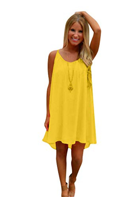 OMZIN Women Sleeveless Loose Dress Casual Chiffon Minidress Beach Summer Sundress Yellow S OMZIN Women Sleeveless Loose Dress Casual Chiffon Minidress Beach Summer Sundress Yellow S