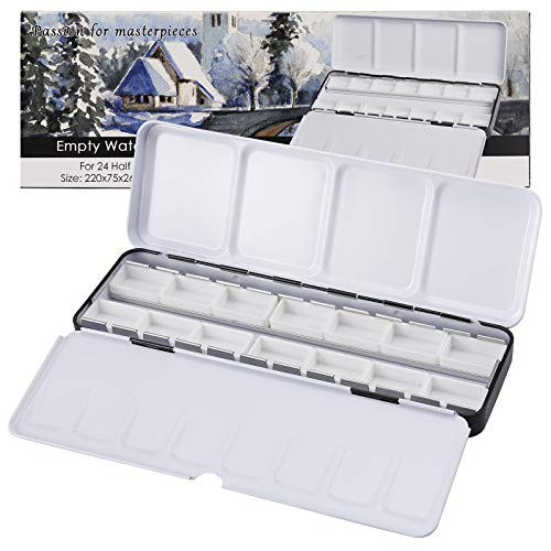 MyArTool Empty Watercolor Palette, Metal Empty Watercolor Tin Palette Paint Case with 12 PCS Empty Full Pans for DIY Travel Watercolor Palette, Acrylic and Oil Painting