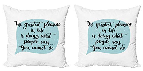 Lunarable Saying Decorative Throw Pillow Case Pack of 2, Greatest Things in Life Themed Writing in a Speech Baloon Art, Couch Bedroom Living Room Cushion Cover, 16 inch, White and Blue