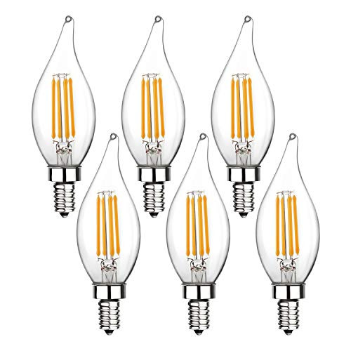 Candelabra LED Bulbs, Ohderii E12 Base 40W Equivalent Filament Candle Bulbs 400 Lumens 2700K Warm White Flame Tip Light Bulbs,Non-Dimmable(6 Packs) Candelabra LED Bulbs, Ohderii E12 Base 40W Equivalent Filament Candle Bulbs 400 Lumens 2700K Warm White Flame Tip Light Bulbs,Non-Dimmable(6 Packs)
