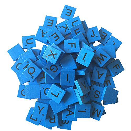 200 Wood Letter Scrabble Tiles - Blue Color - 2 Complete Sets - Game Replacement Crafts Weddings Scrapbooking