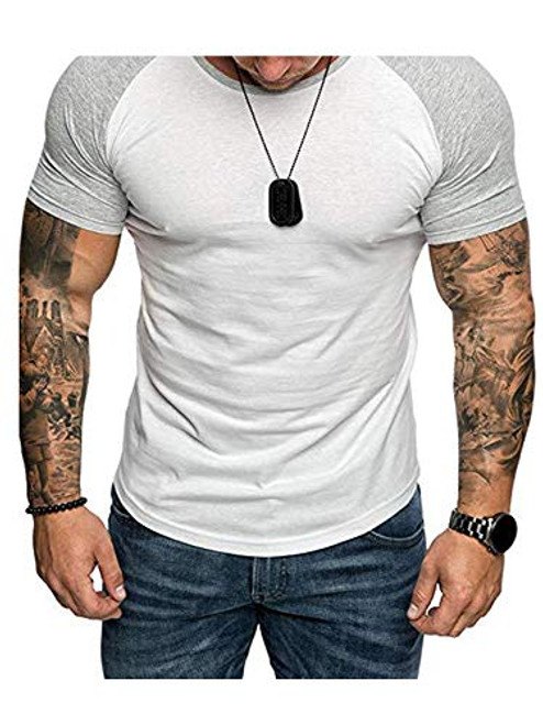rrhss Mens Muscle Gym T-Shirts Short Sleeve Workout Athletic Bodybuilding Cotton Tee White