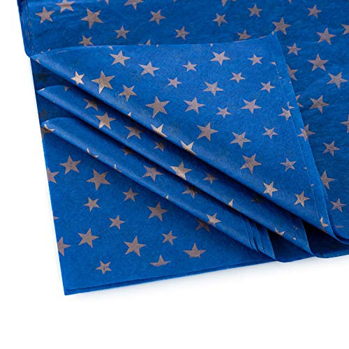 50 Sheets Tissue Paper Wrapping Paper for Gift Bags DIY Crafts,Blue Gold Star