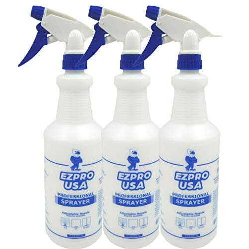 EZPRO USA Blue 24 oz Empty Spray Bottle Plastic, Upside Down 360, Sprayer for Cleaning Solutions, Bleach/Vinegar/BBQ/Rubbing Alcohol, Squirt Bottles with Measurements, 3 Pack