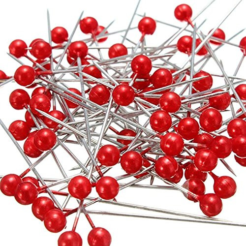 Wetco 800 Pcs 3.5 cm Round Pearl Head Pins Dressmaking Pins Corsage Florists Weddings Sewing Pin (Red)