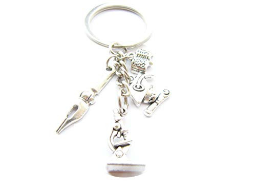 Microscope Keyring - Microscope Keychain - Science - Biology - Chemistry (book pen Graduation Cap)