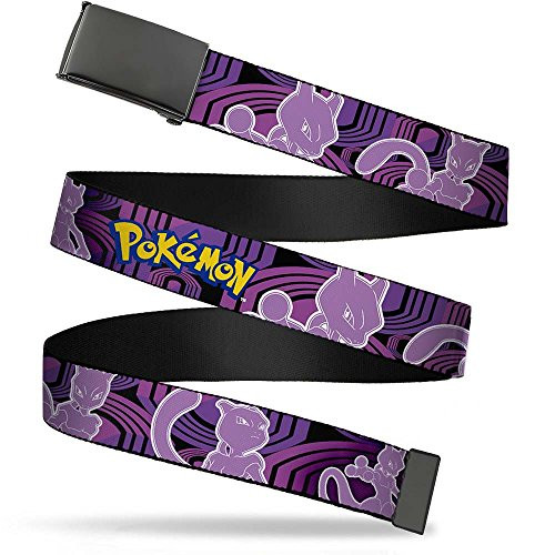 Buckle-Down Big Web Belt Pokemon, Pokemon/Mewtwo Poses Black Purples, 1.0 inch Wide-fits up to Kids Size 20