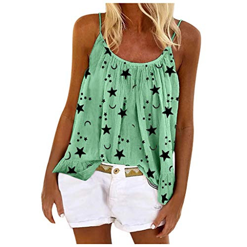 Tank Tops for Women, Womens Summer Sling O Neck Strap Sunflower Print Down Front Casual Loose Tops Sleeveless Blouses Green