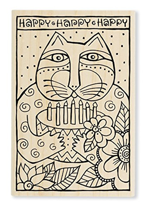 STAMPENDOUS Laurel Burch Wood Stamp, Happy Birthday Cat