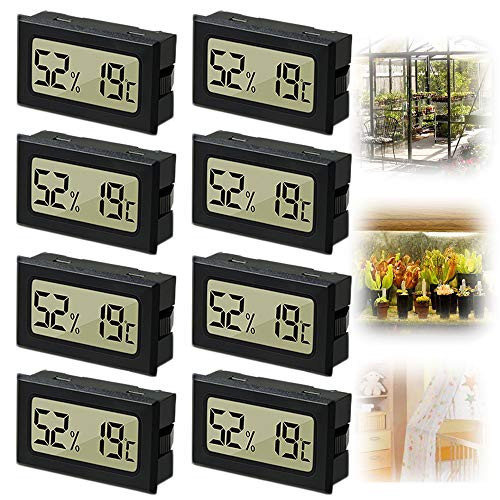 8PCS Mini Hygrometer, Reptile Thermometer and Humidity Gauge, Digital Fahrenheit Temperature Humidity Meter Gauge, LCD Display Indoor Thermometer Hygrometer for Home Reptile Greenhouse and Office