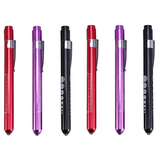 NUOBESTY 6Pcs Pen Light Reusable Medical Penlight LED Penlight Flashlight with Pupil Gauge for Nurses Doctors Nursing Students (Random Color)