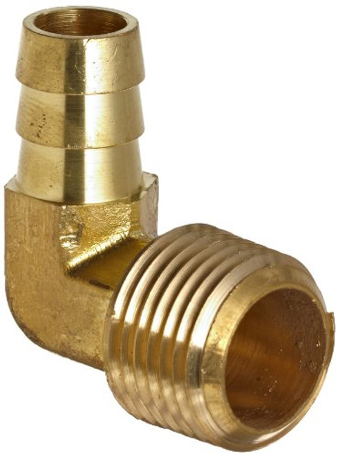 Anderson Metals - 57020-0606 Brass Hose Fitting, 90 Degree Elbow, 3/8 inch Barb x 3/8 inch Male Pipe
