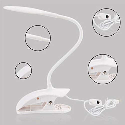 Flexible USB Reading Lamp Clip-on Desk Light Daylight White 3-Brightness LED Beside Bed Table Light with Touch Button