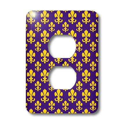 3dRose lsp_31334_6 Fleur de lis pattern in LSU colors Dark Purple and Canary Yellow Outlet Cover