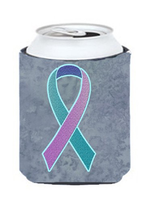Teal, Pink and Blue Ribbon for Thyroid Cancer Awareness Can or Bottle Hugger AN1217CC