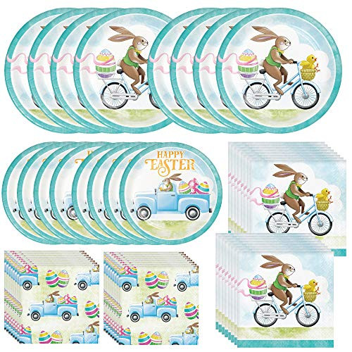 Creative Converting Easter Delivery Dinnerware Party Bundle   Dinner  and  Dessert Plates, Beverage  and  Luncheon Napkins   Spring Party, Easter Sunday, Bunny Egg Hunt Event