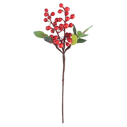 STOBOK Artificial Berries Picks Christmas Plants Picks with Red Holly Berries for Xmas Flower Wreaths Holiday Decorations (Red)