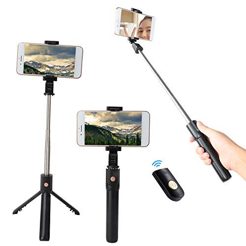 Ruiqas 2 in 1 Selfie Stick, Extendable Phone Tripod Stand with Wireless Remote Control for Android iOS Mobile Phone