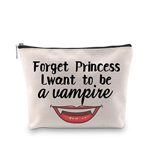 POFULL The Vampire Diaries Inspired Gift Vampire Fandom Makeup Bag Forget Princess Lwant to be a vampire Gifts Vampire Fans Gift (Vamp makeupbag)
