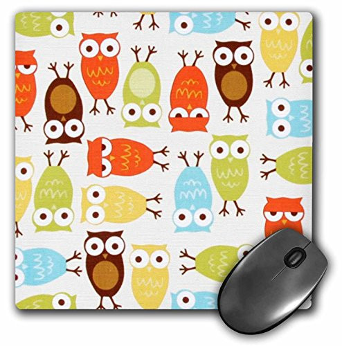 3dRose LLC 8 x 8 x 0.25 Inches Mouse Pad, Owl I Cute in Olive Green/Yellow/Orange (mp_60529_1)