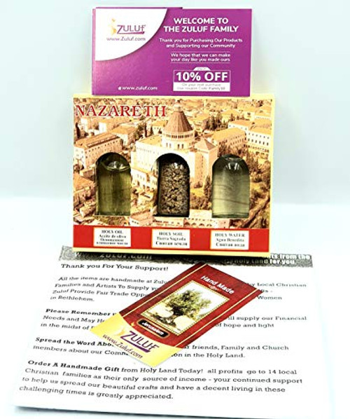 Zuluf Holy Land Gift Pack - Holy Land Elements Set Olive Oil, Stones and Holy Water Religious Christian Gift Nazareth Certificate Zuluf Holy Land Gift Pack - Holy Land Elements Set Olive Oil, Stones and Holy Water Religious Christian Gift Nazareth Certificate